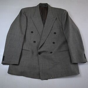 Vtg Mens Double Breasted 46R Gray Houndstooth Wool Mens Blazer Jacket Sport Coat